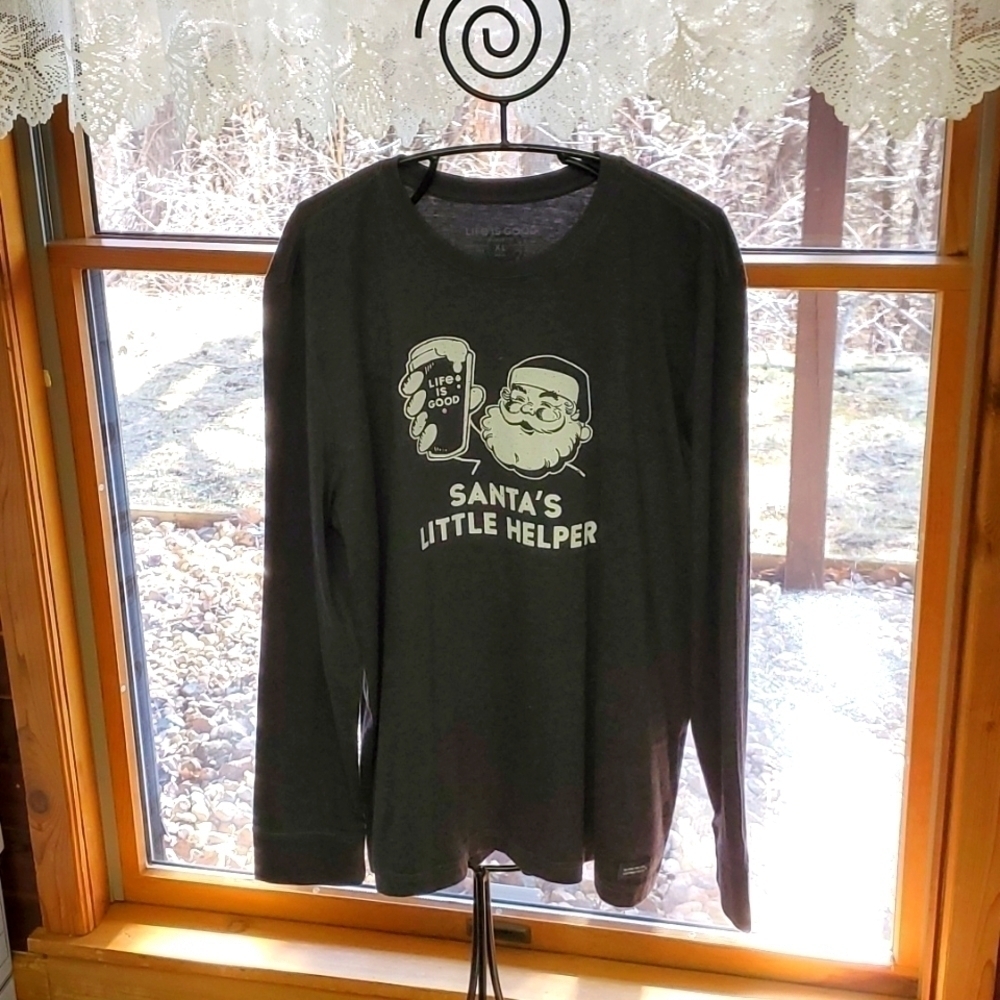 Life is Good Mens XL Santa's Little Helper Long Sleeve Crusher Tee Gray NWT